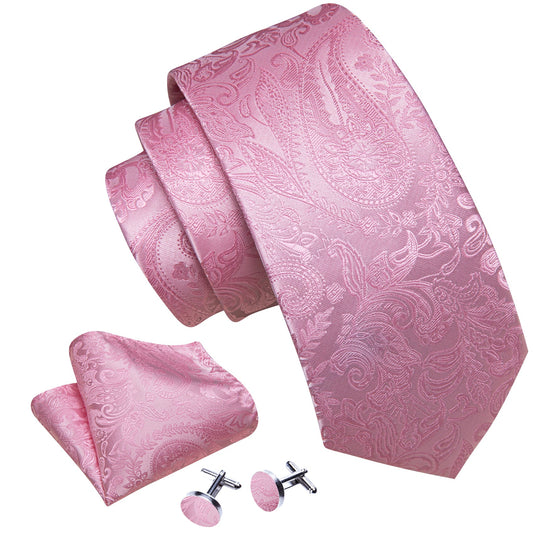 Pink Floral Paisley Silk Tie Set