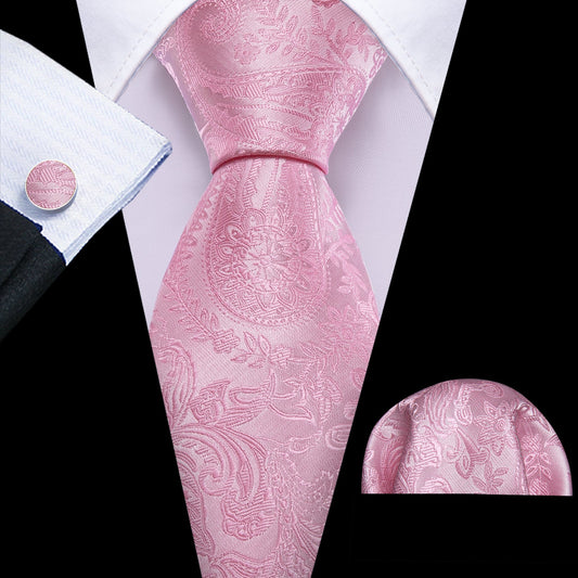 Pink Floral Paisley Silk Tie Set