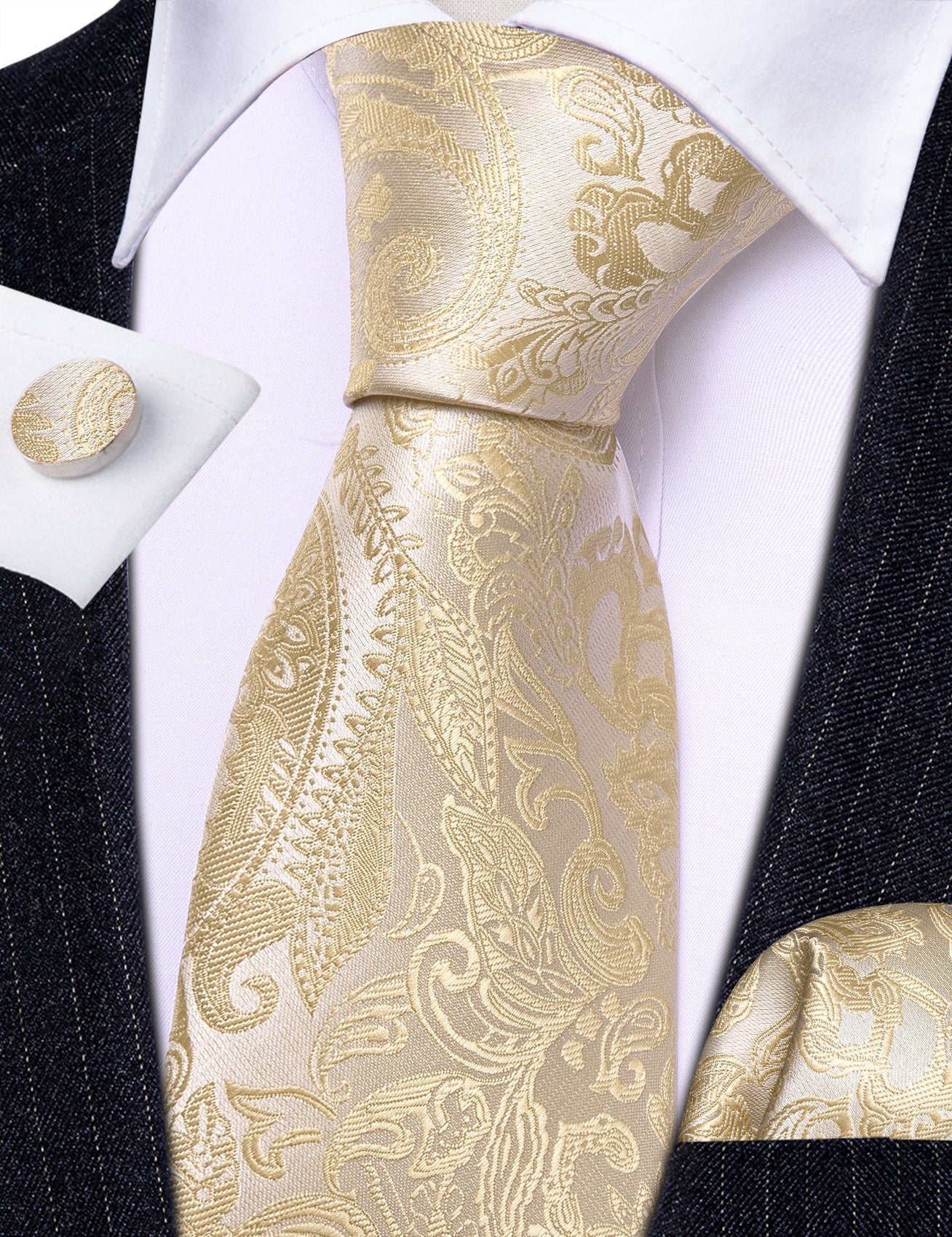 Beige Floral paisley Silk Tie Set