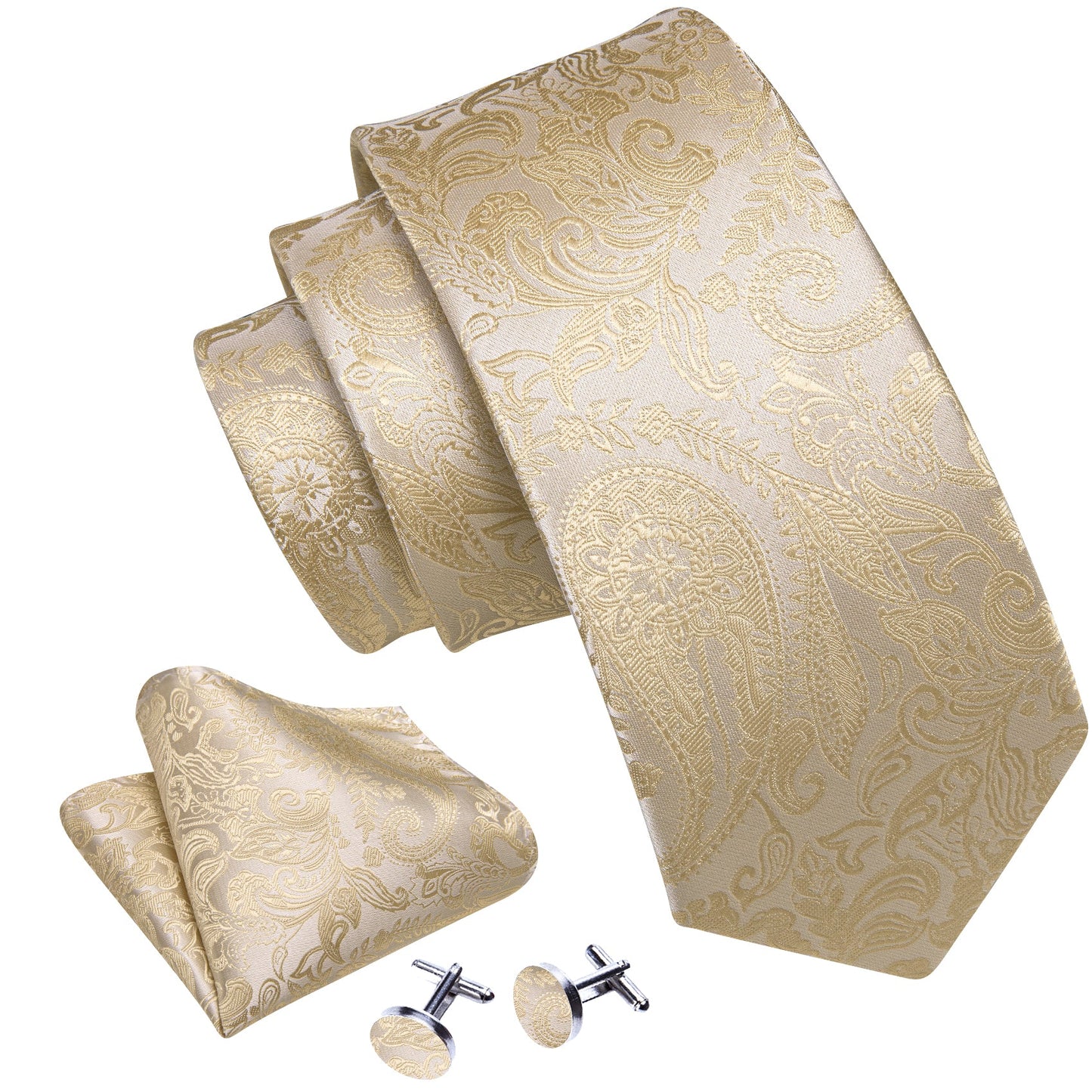 Beige Floral paisley Silk Tie Set