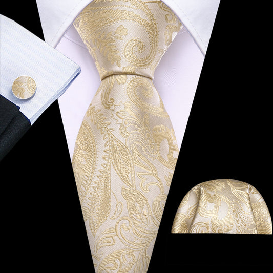 Beige Floral paisley Silk Tie Set