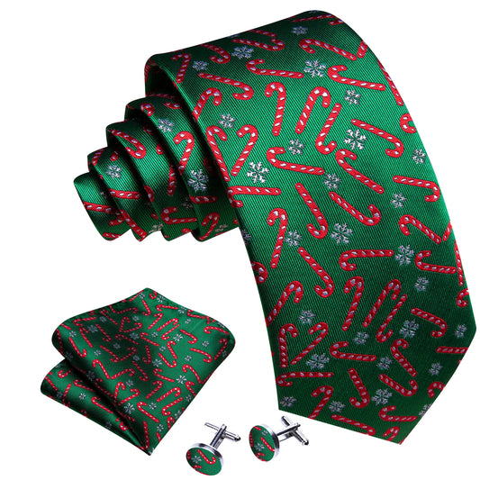 Red Cane In Green Silk Tie Set