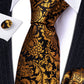 Gold Floral In Black Silk Tie Set