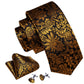 Gold Floral In Black Silk Tie Set