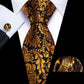 Gold Floral In Black Silk Tie Set