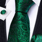 Luxury Green Floral Paisley Silk Tie Set