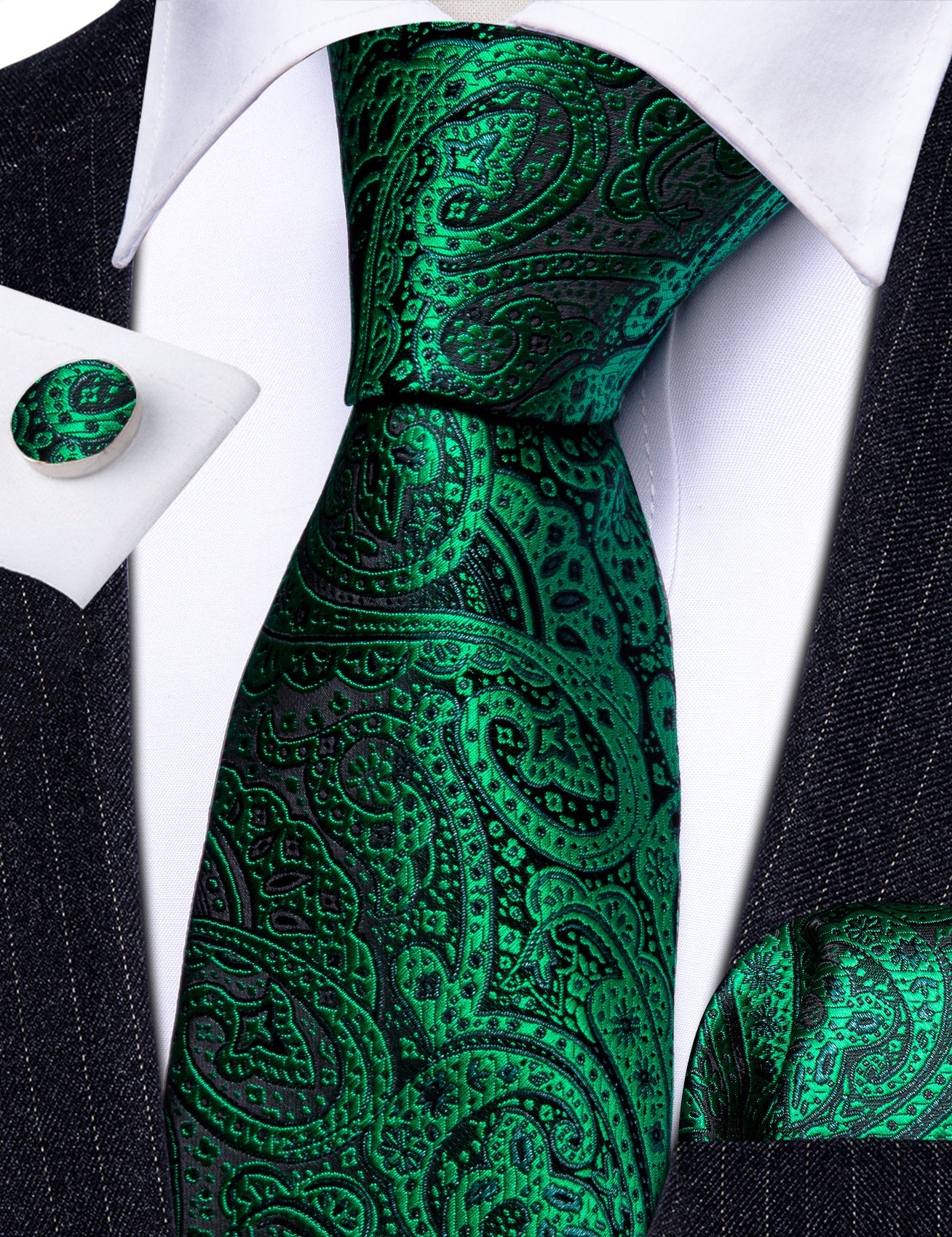 Luxury Green Floral Paisley Silk Tie Set