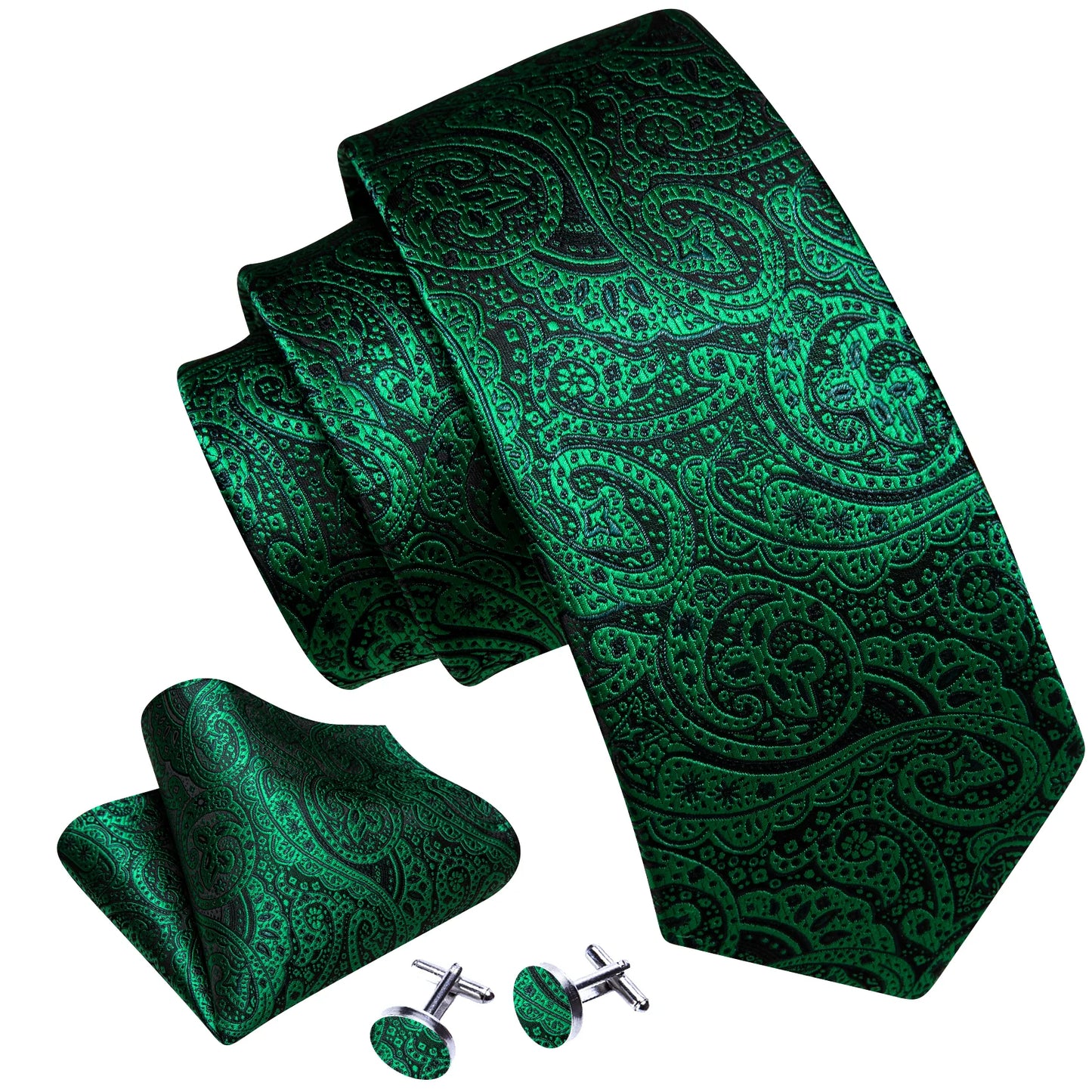 Luxury Green Floral Paisley Silk Tie Set