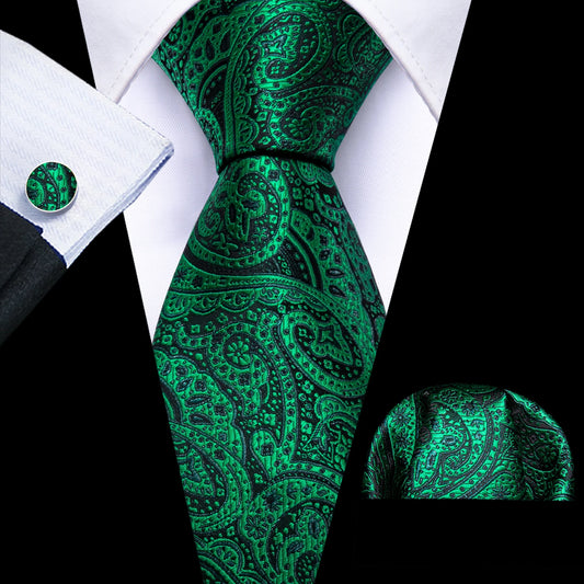 Luxury Green Floral Paisley Silk Tie Set