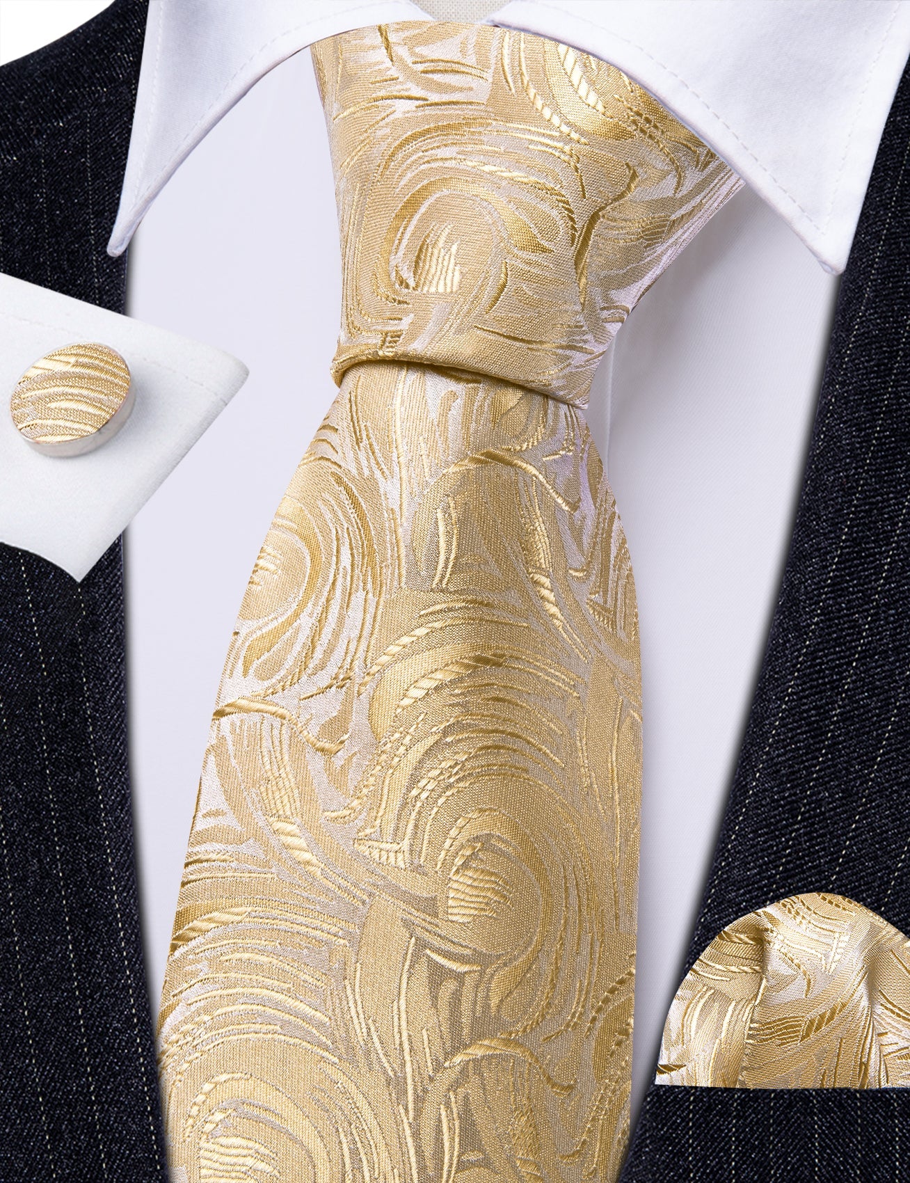 Champagne Paint In White Silk Tie Set