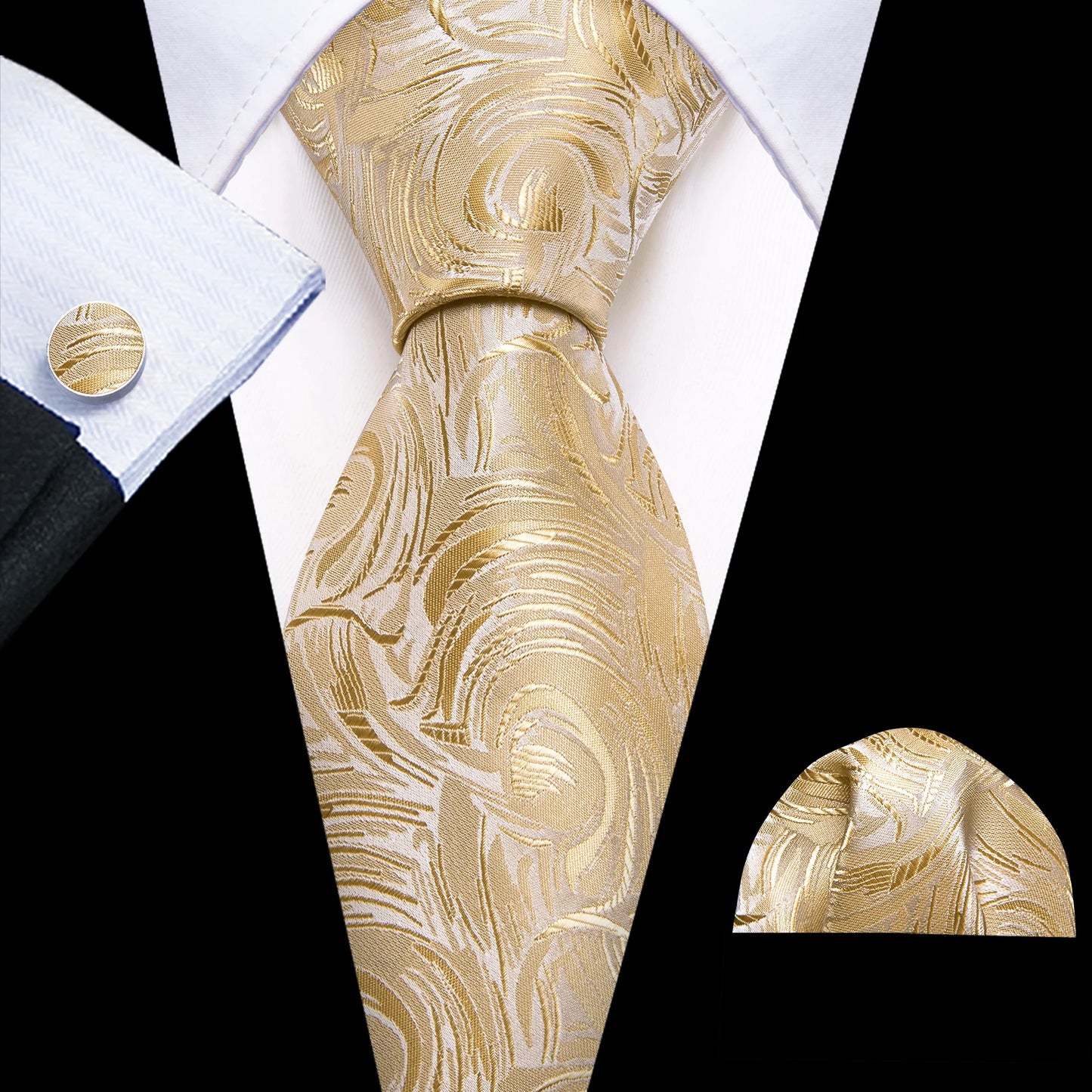 Champagne Paint In White Silk Tie Set