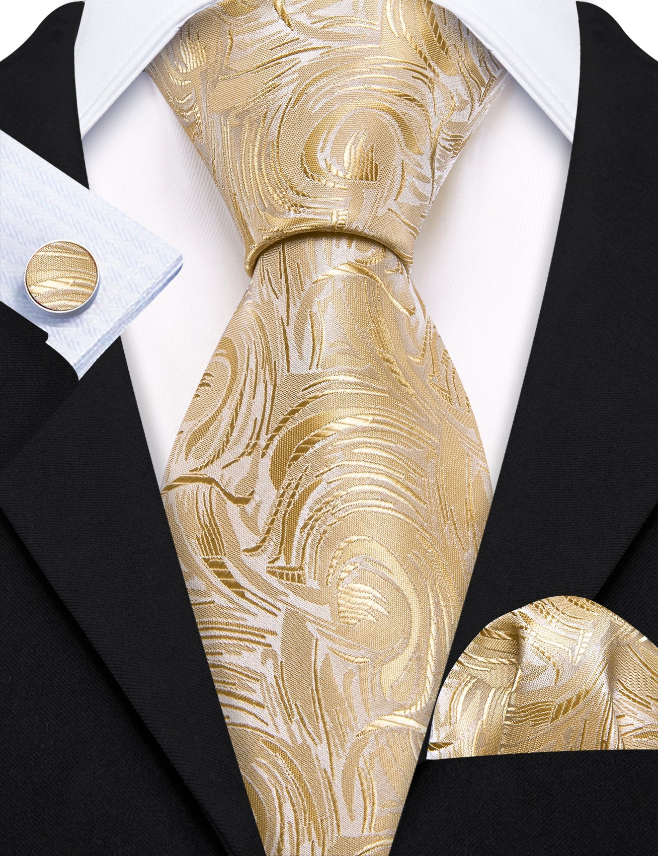 Champagne Paint In White Silk Tie Set