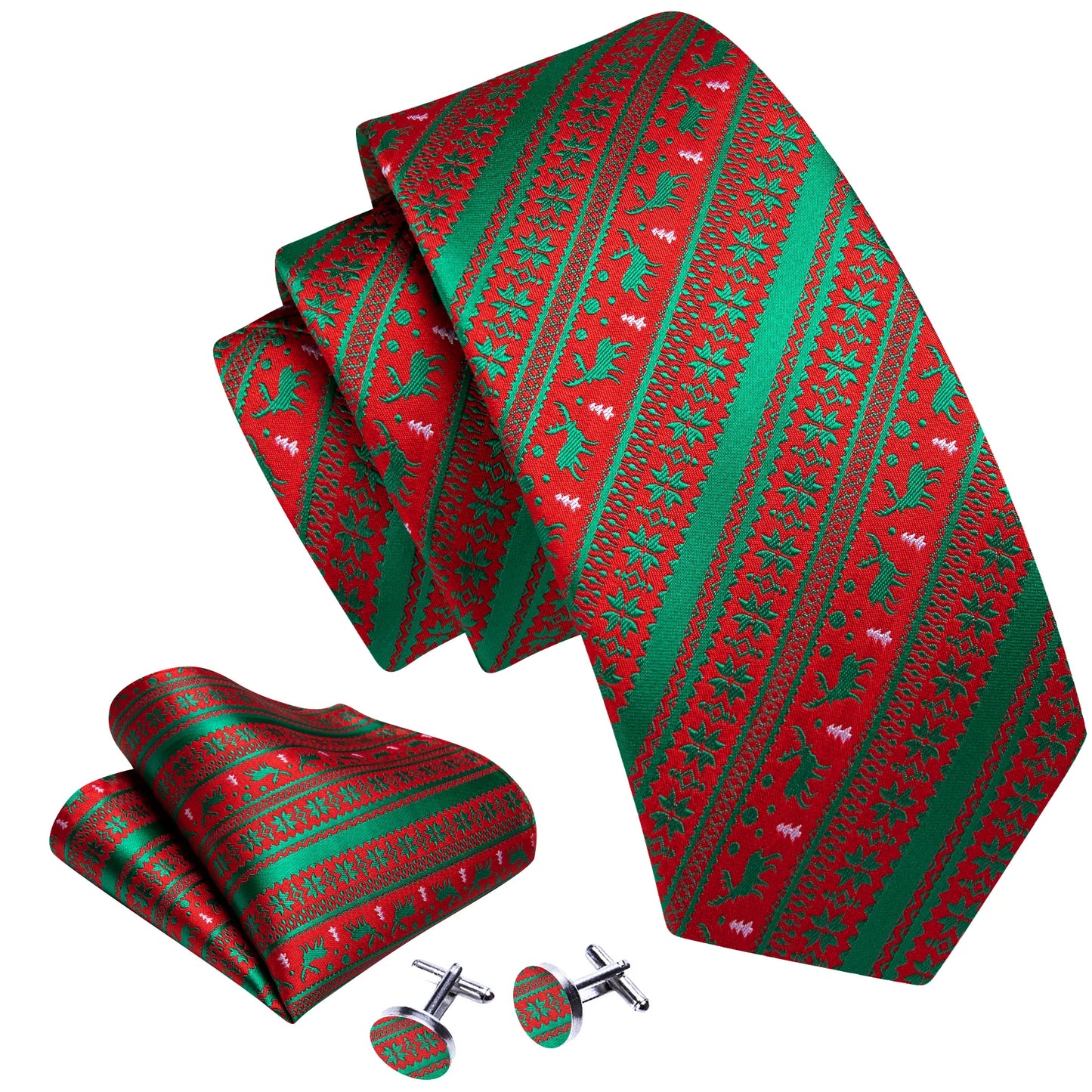 Green Reindeer Lines Silk Tie Set