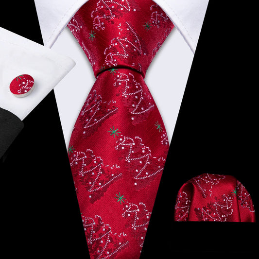 Christmas Tree In Red Silk Tie Set