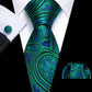 Blue Floral In Green Silk Tie Set