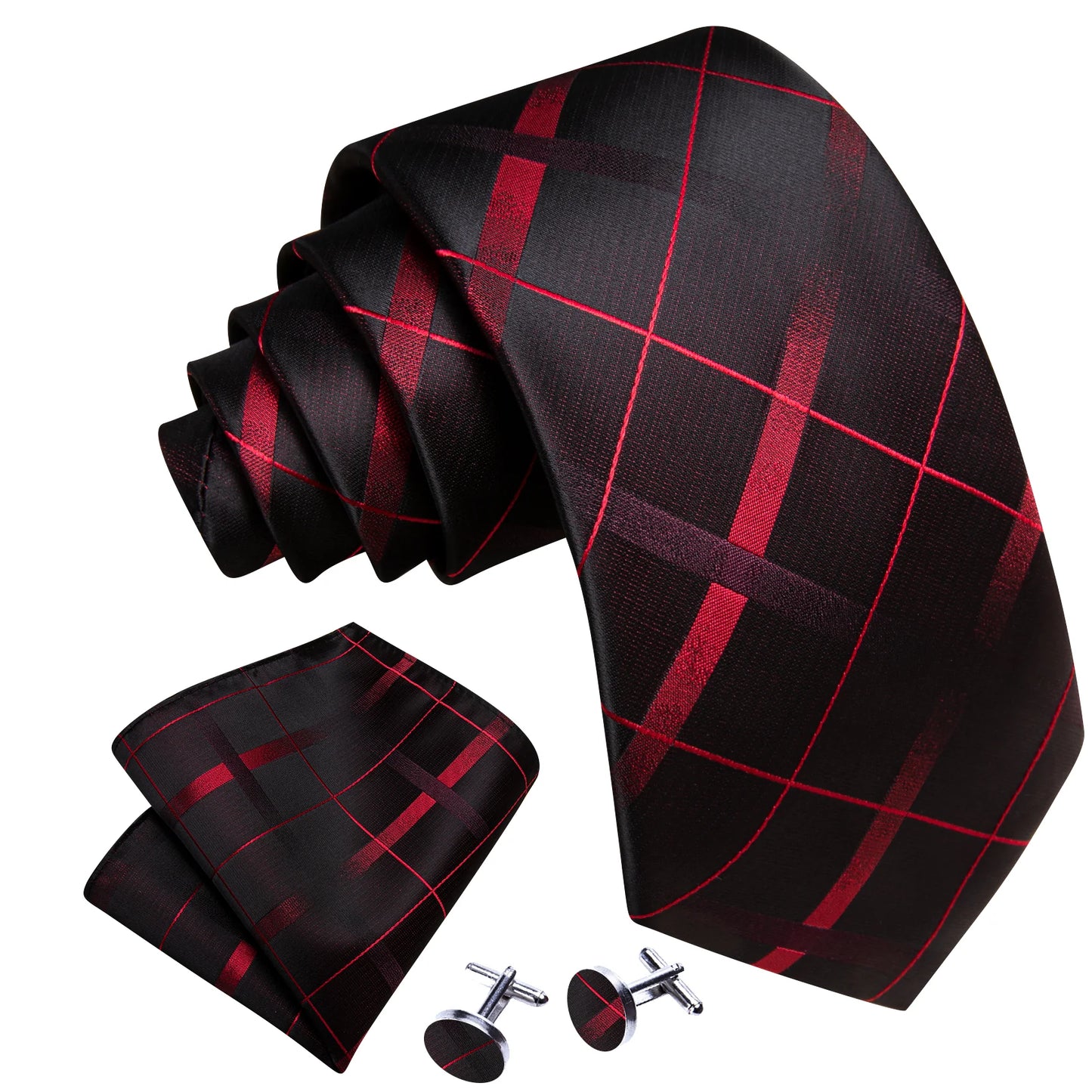 Bloody Red Plaid Silk Tie Set