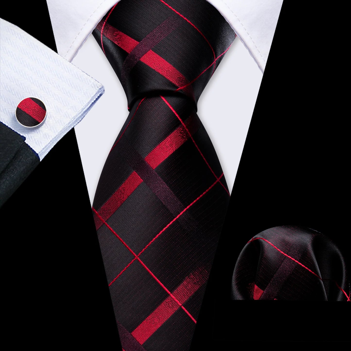 Bloody Red Plaid Silk Tie Set