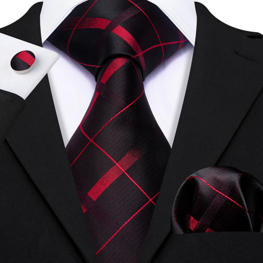 Bloody Red Plaid Silk Tie Set