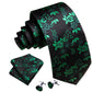 Green Tiny Flowers In Black  Silk Tie Set