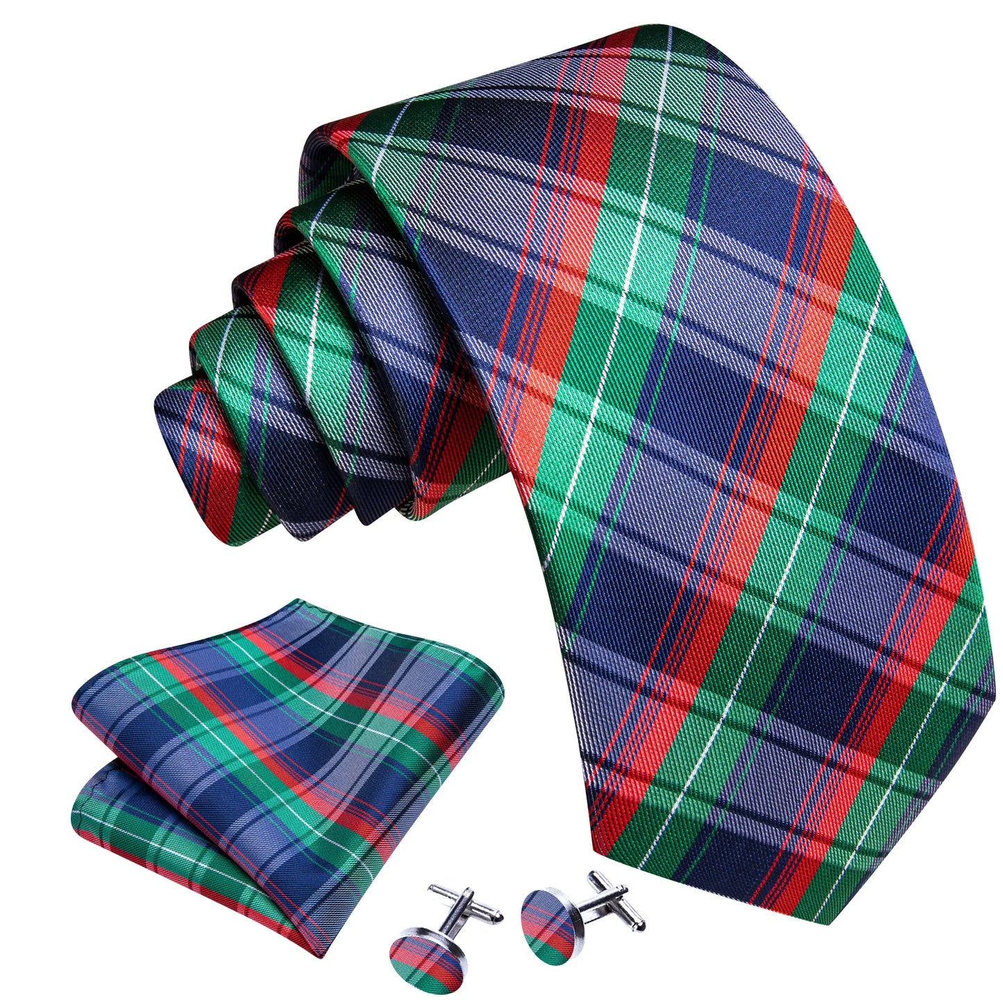 Blue, Green and Red Plaid Tie Set