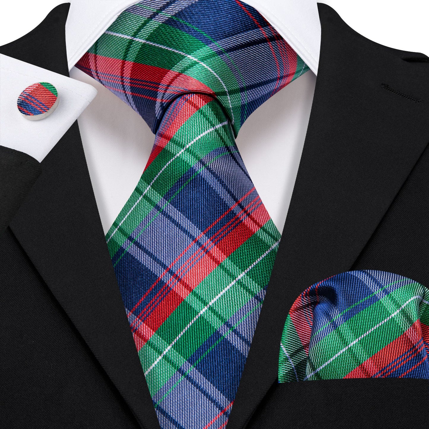 Blue, Green and Red Plaid Tie Set