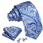 Premium Blue Tiny Flowers Silk Tie Set