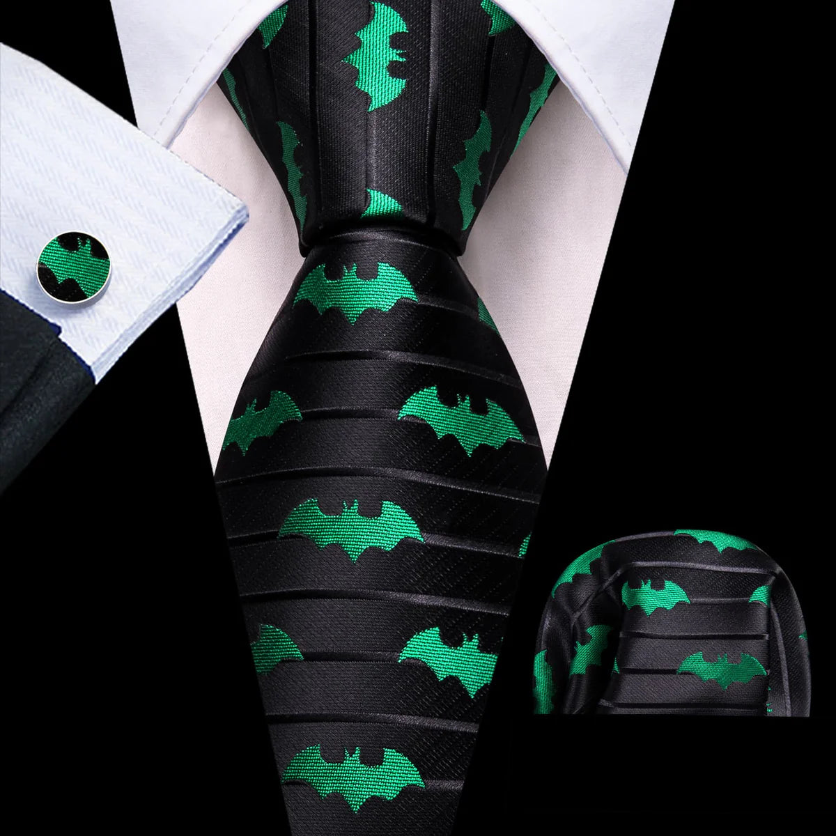 Premium Green Bat Silk Tie Set