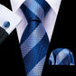 Premium Blue and White Striped Silk Tie Set