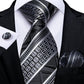 Luxury Floral Gray White and Black Plaid Tie Set