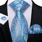 Luxury White Leaves In Blue Silk Tie Set