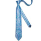 Luxury White Leaves In Blue Silk Tie Set