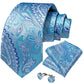 Luxury White Leaves In Blue Silk Tie Set