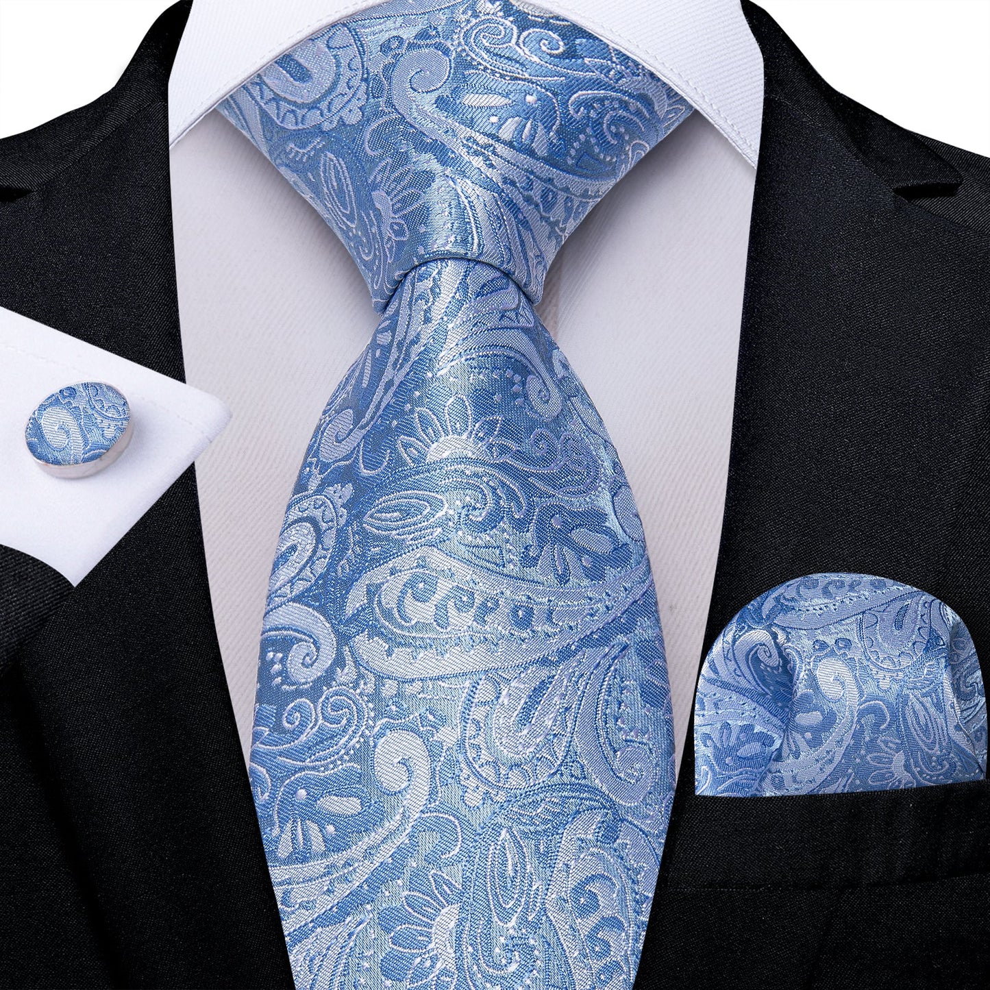 Blue Water Lily Paisley Silk Tie Set