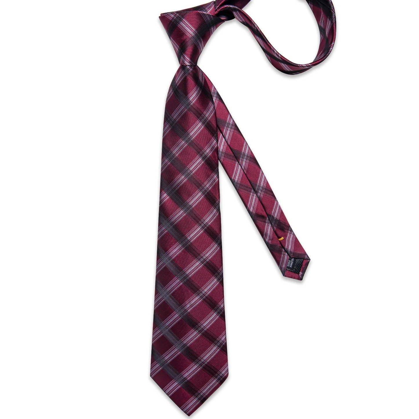 Plaid Burgundy White and Black Silk Tie Set