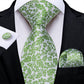 Green Leaves In White Silk Tie Set