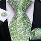 Green Leaves In White Silk Tie Set