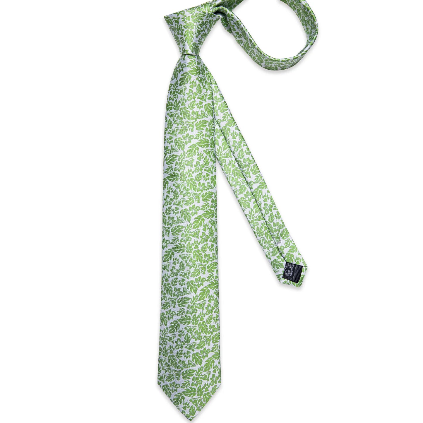 Green Leaves In White Silk Tie Set