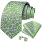 Green Leaves In White Silk Tie Set