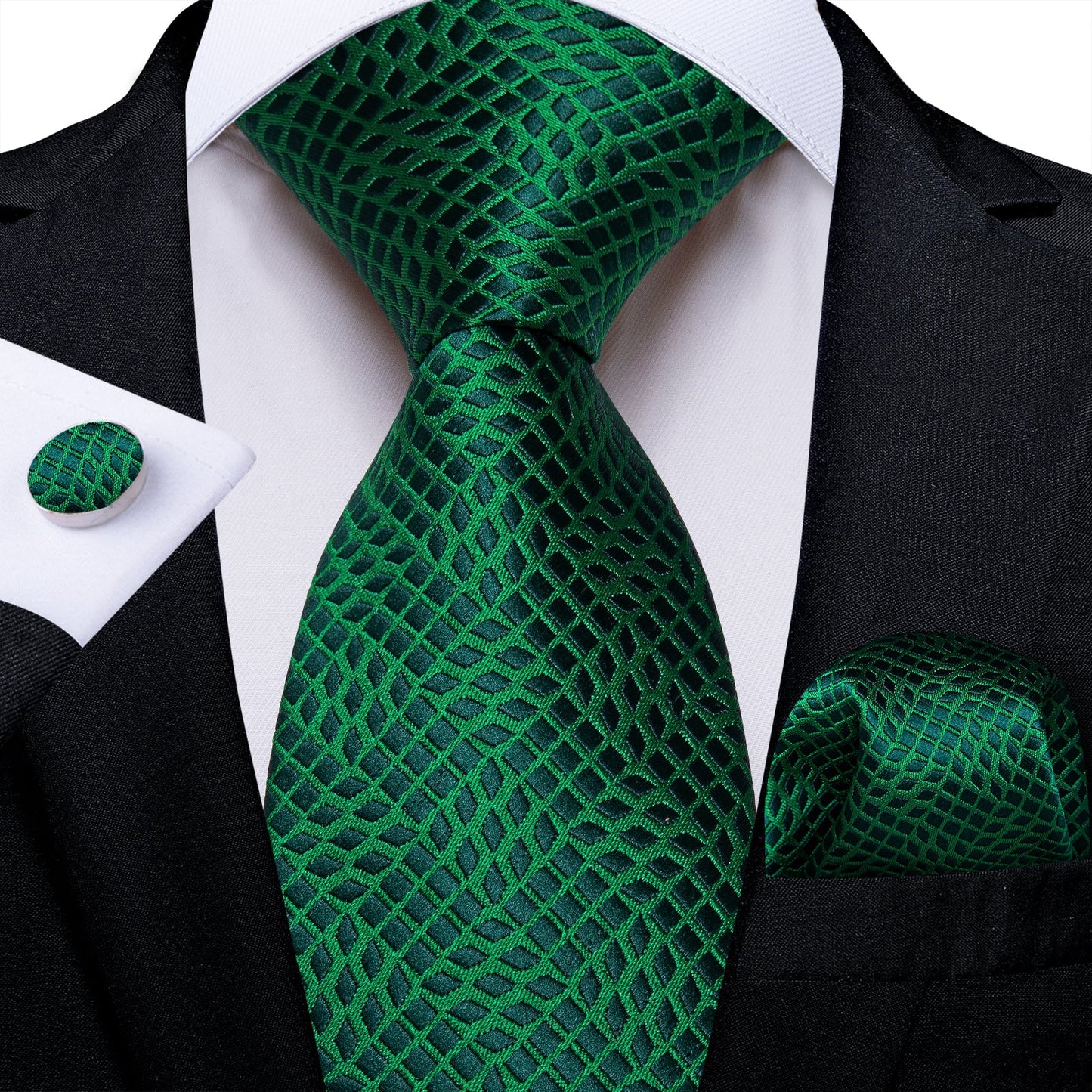 Emerald Green Diamond Shape Silk Tie Set