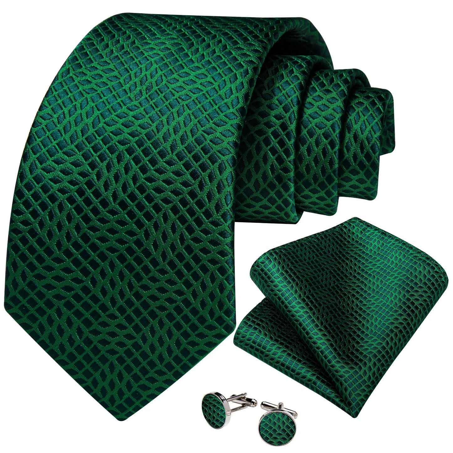 Emerald Green Diamond Shape Silk Tie Set