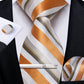 Orange White and Green Stripes Silk Tie Set