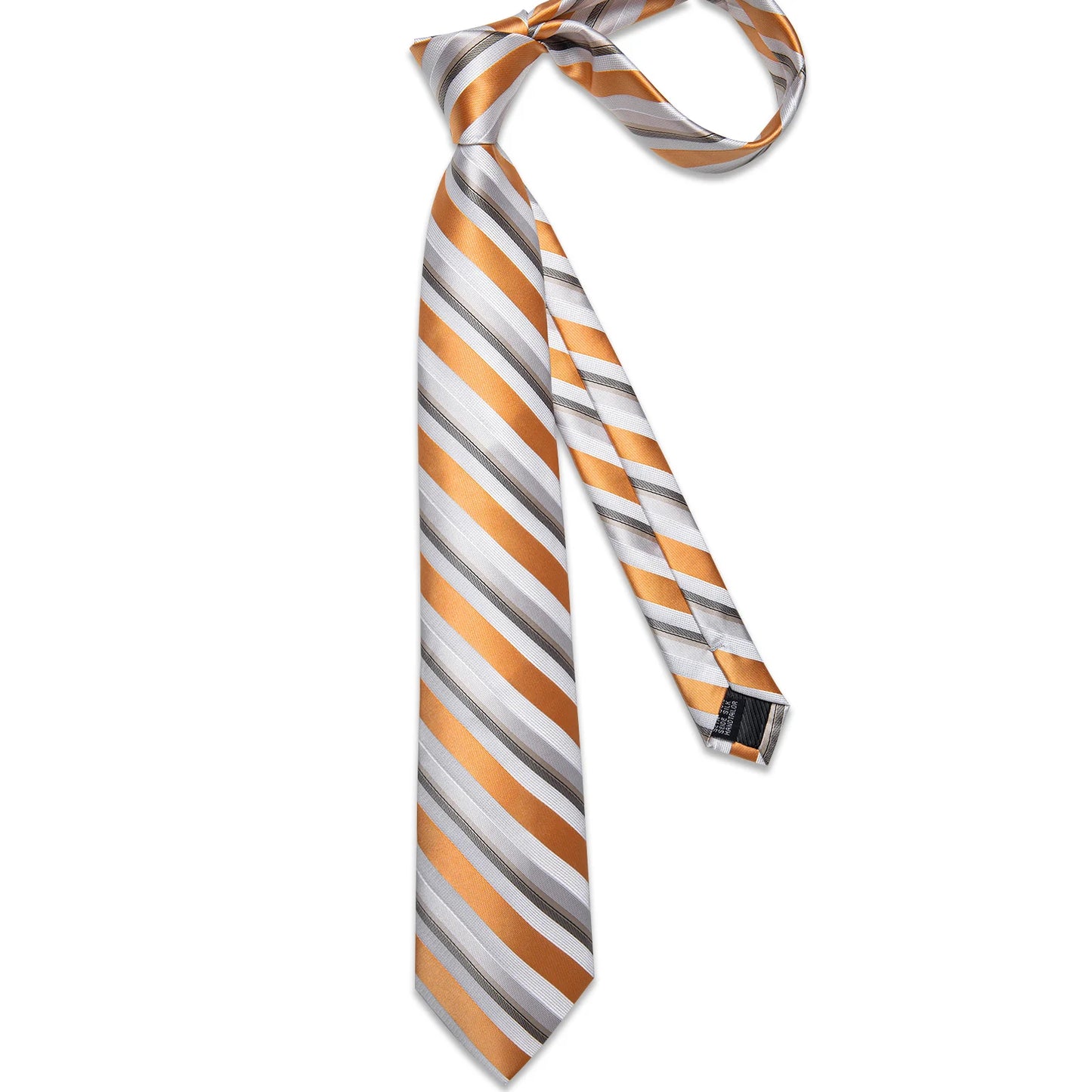 Orange White and Green Stripes Silk Tie Set