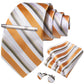 Orange White and Green Stripes Silk Tie Set