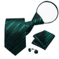 Premium Green Lines Silk Tie Set