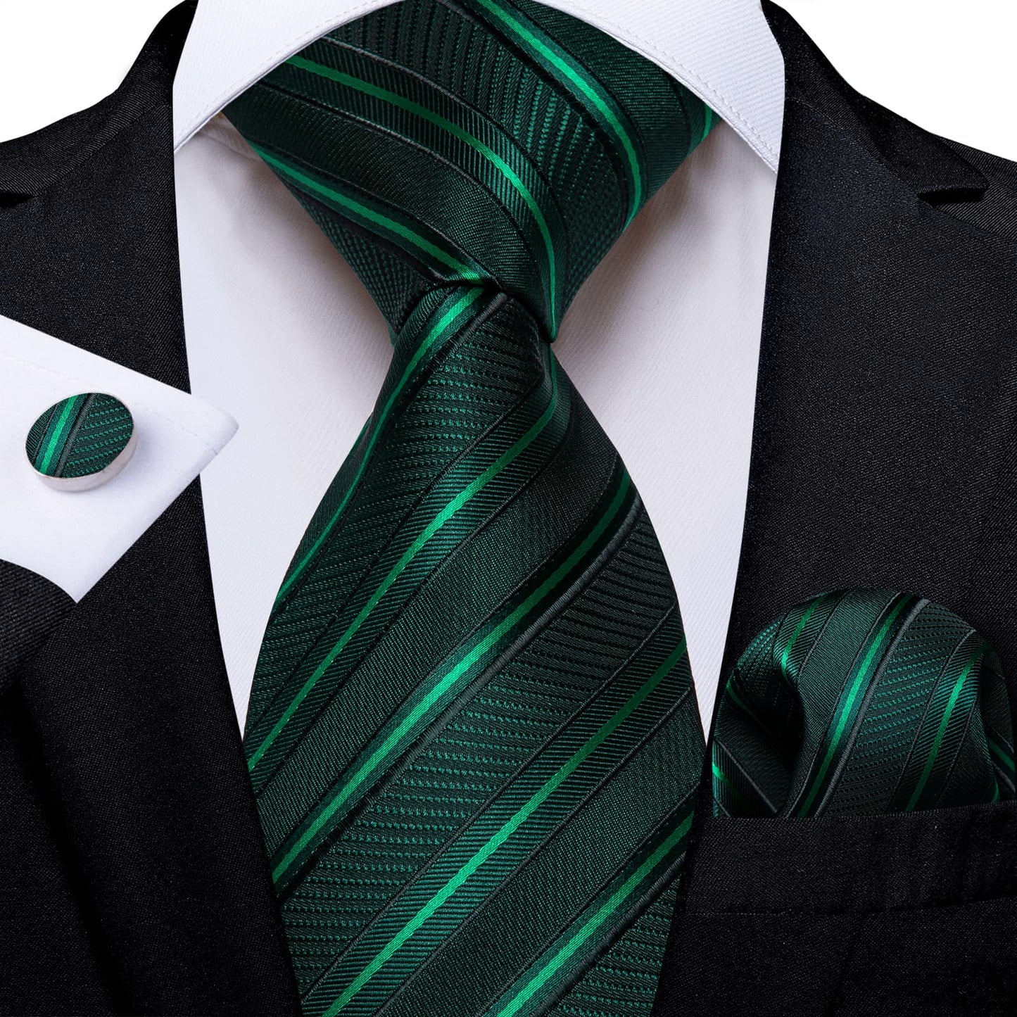 Premium Green Lines Silk Tie Set