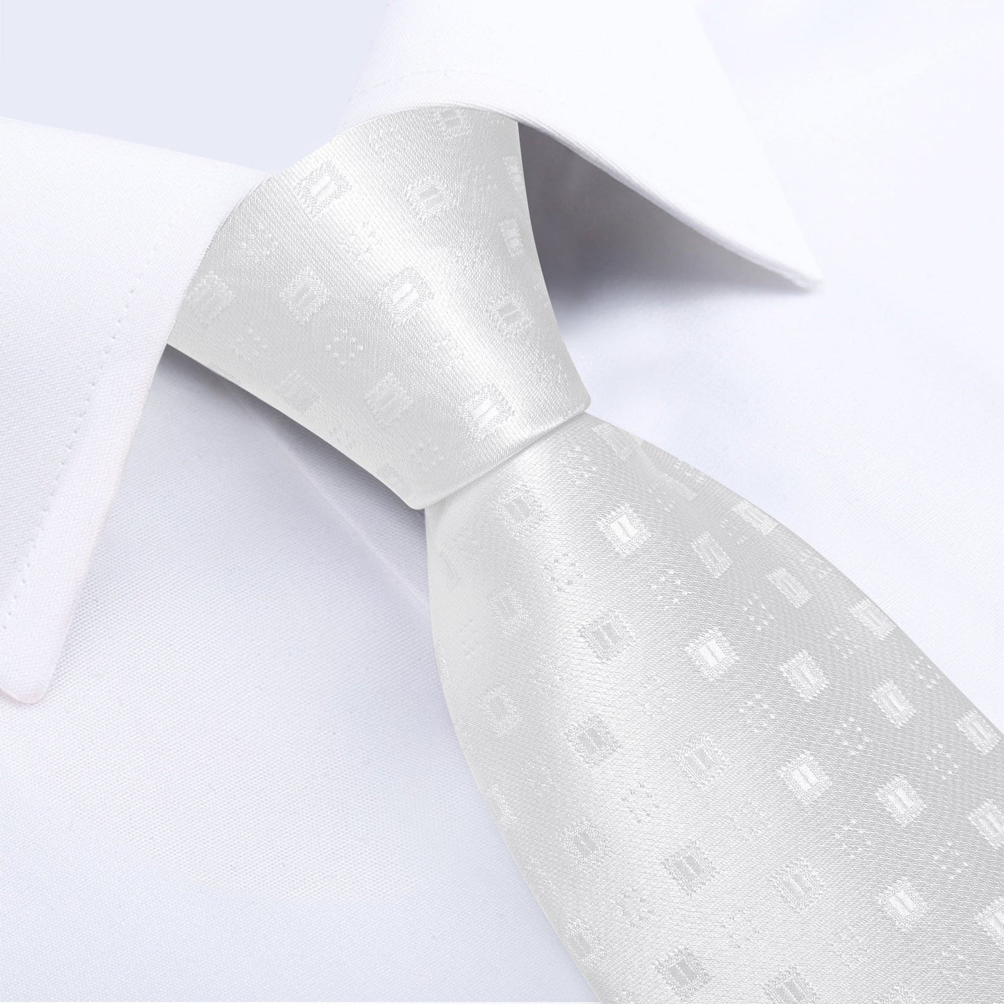 White Tiny Squares Silk Tie Set