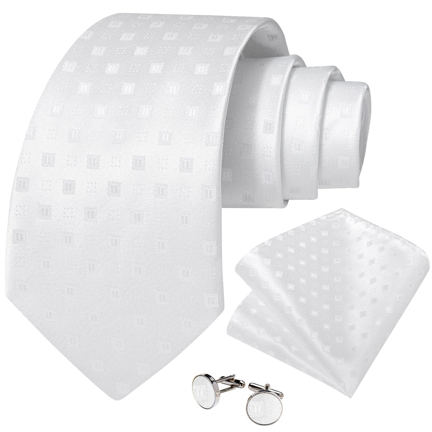 White Tiny Squares Silk Tie Set