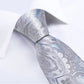 Sky Blue Leaves In Silver Paisley Silk Tie Set