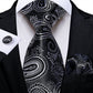 Black and White Leaves Paisley Silk Tie Set