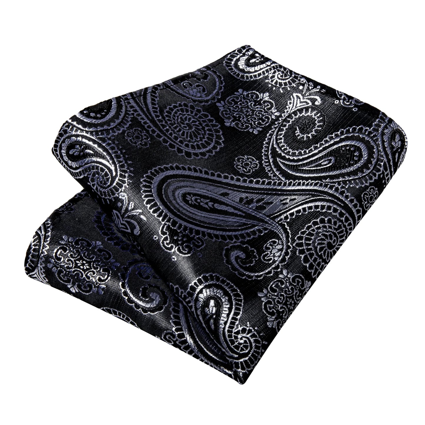 Black and White Leaves Paisley Silk Tie Set